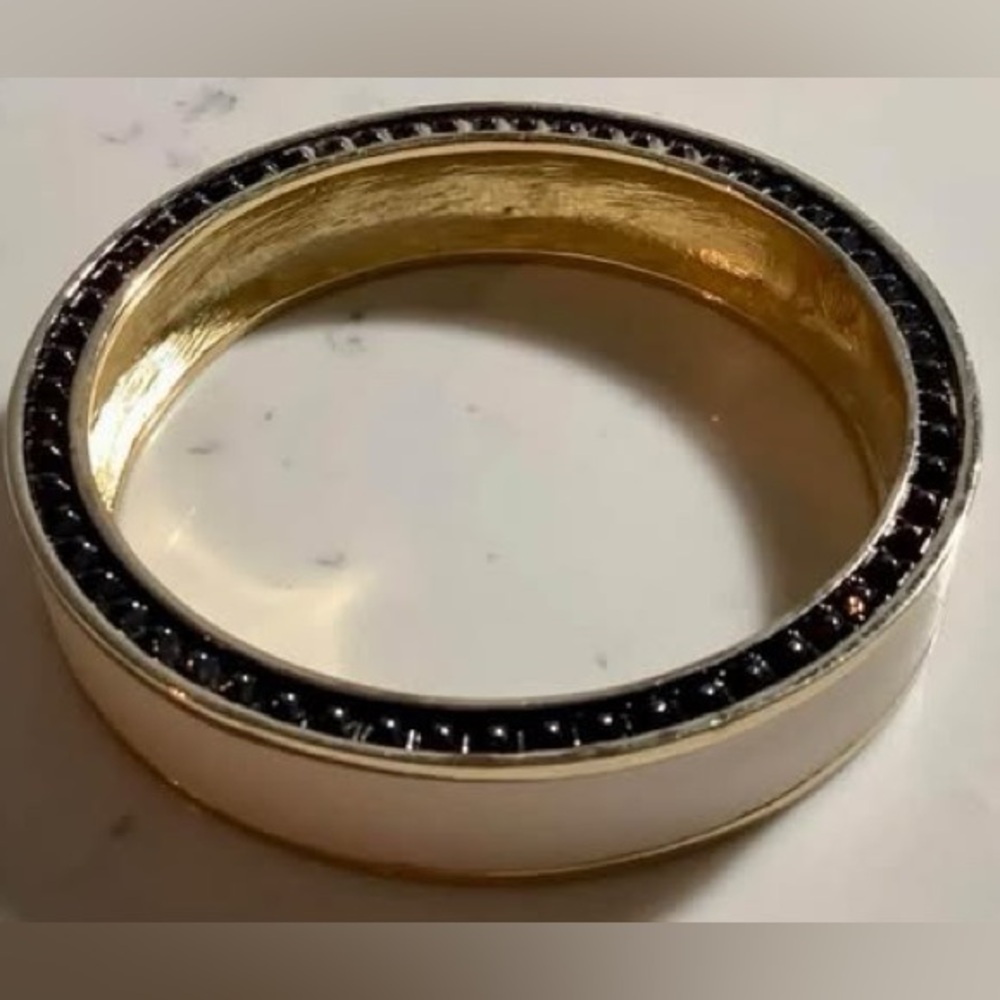 House of Harlow 1960 leather and black crystal bangle bracelet